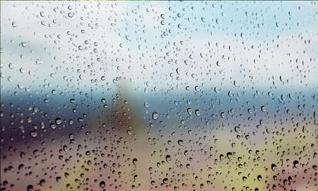 Background with rain drops close up. Rain drops on outdoor window, Closeup view transparent water...