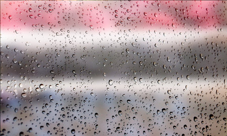 Background with rain drops close up. Rain drops on outdoor window, Closeup view transparent water...