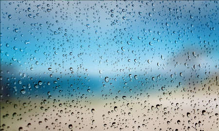 Background with rain drops close up. Rain drops on outdoor window, Closeup view transparent water...