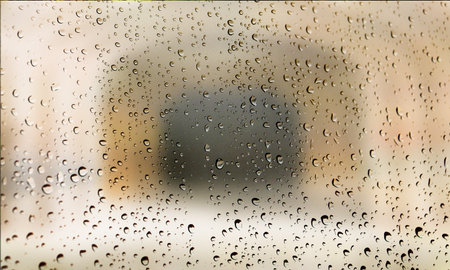 Background with rain drops close up. Rain drops on outdoor window, Closeup view transparent water...
