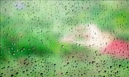 Background with rain drops close up. Rain drops on outdoor window, Closeup view transparent water...