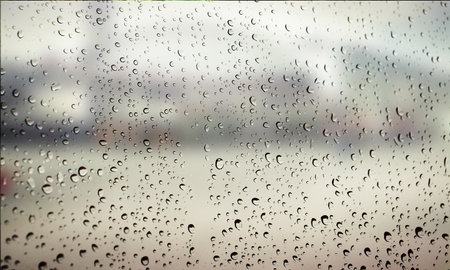 Background with rain drops close up. Rain drops on outdoor window, Closeup view transparent water...