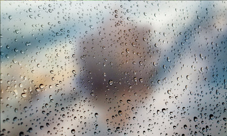 Background with rain drops close up. Rain drops on outdoor window, Closeup view transparent water...