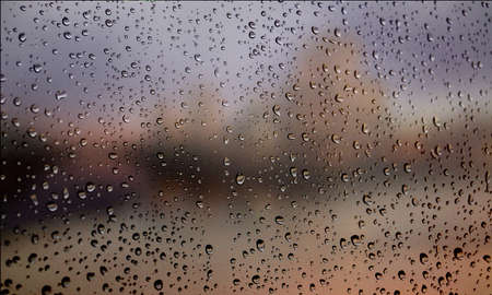 Background with rain drops close up. Rain drops on outdoor window, Closeup view transparent water...