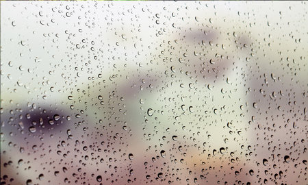 Background with rain drops close up. Rain drops on outdoor window, Closeup view transparent water...