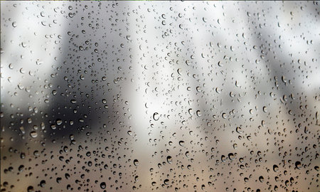 Background with rain drops close up. Rain drops on outdoor window, Closeup view transparent water...