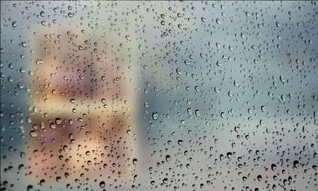 Background with rain drops close up. Rain drops on outdoor window, Closeup view transparent water...