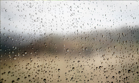 Background with rain drops close up. Rain drops on outdoor window, Closeup view transparent water...