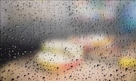 Background with rain drops close up. Rain drops on outdoor window, Closeup view transparent water...