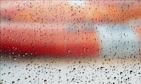 Background with rain drops close up. Rain drops on outdoor window, Closeup view transparent water...