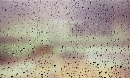Background with rain drops close up. Rain drops on outdoor window, Closeup view transparent water...