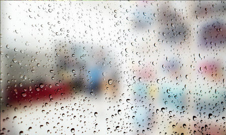 Background with rain drops close up. Rain drops on outdoor window, Closeup view transparent water...