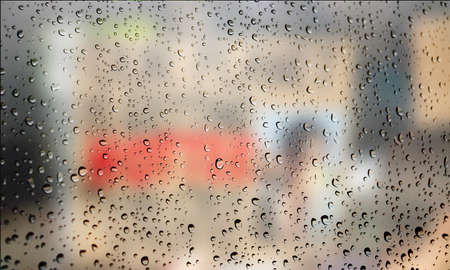 Background with rain drops close up. Rain drops on outdoor window, Closeup view transparent water...