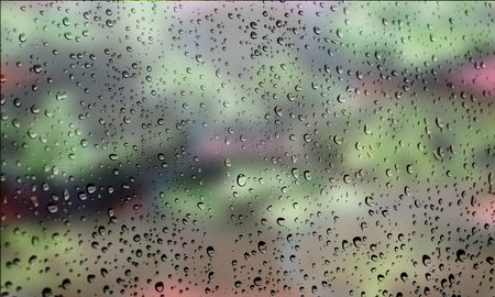 Background with rain drops close up. Rain drops on outdoor window, Closeup view transparent water...