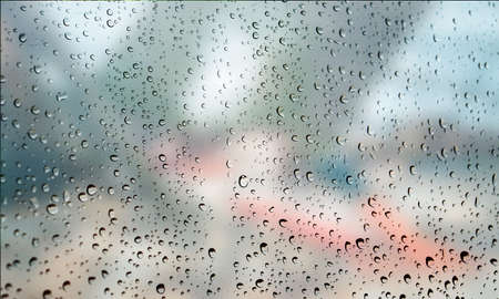 Background with rain drops close up. Rain drops on outdoor window, Closeup view transparent water...