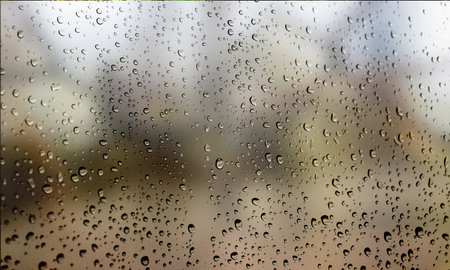 Background with rain drops close up. Rain drops on outdoor window, Closeup view transparent water...