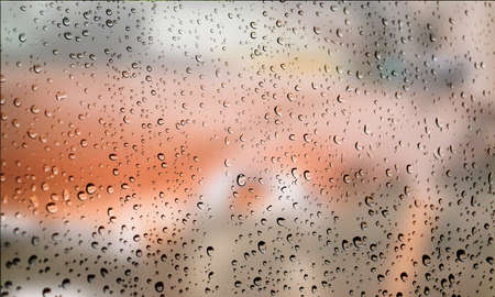 Background with rain drops close up. Rain drops on outdoor window, Closeup view transparent water...