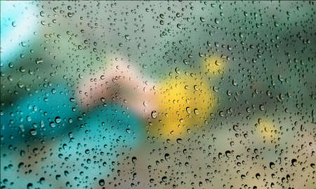 Background with rain drops close up. Rain drops on outdoor window, Closeup view transparent water...