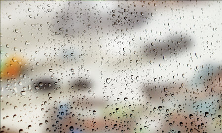 Background with rain drops close up. Rain drops on outdoor window, Closeup view transparent water...