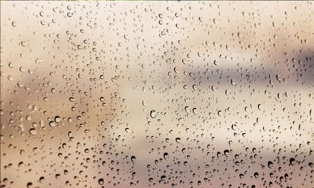 Background with rain drops close up. Rain drops on outdoor window, Closeup view transparent water...
