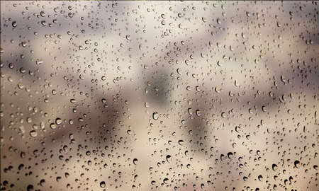 Background with rain drops close up. Rain drops on outdoor window, Closeup view transparent water...
