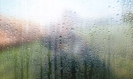 Condensation on the window, close-up. Raindrops on the window.