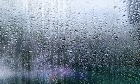 Condensation on the window. Water drops on the glass. Rainy weather.