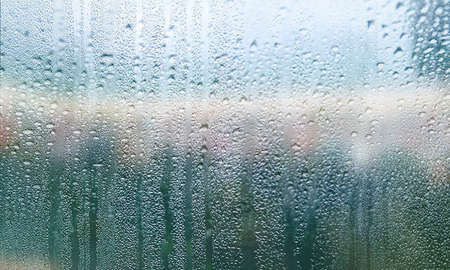 Condensation on the window, close-up. Raindrops on the window.