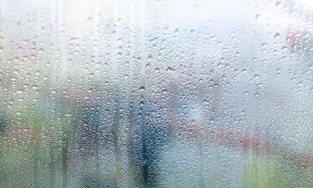 Condensation on the window. Rain drops on the window. Close up.の写真素材
