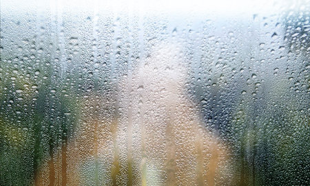 Condensation on the window. Rain drops on the glass. Natural background.