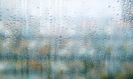 Rain drops on the window, blurred background. Rainy weather.
