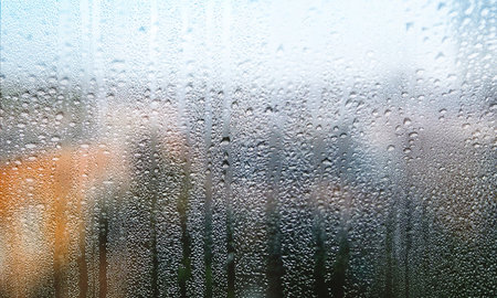 Condensation on the window. Rain drops on a window glass.