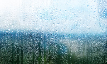 Rain drops on window glass, closeup view. Rainy weather