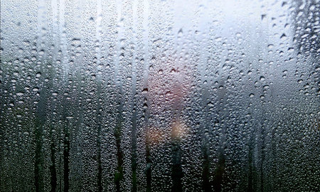 Condensation on the window. Water drops on the glass. Rainy weather.