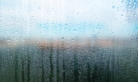 Condensation on the window. Rain drops on the glass. Natural background.