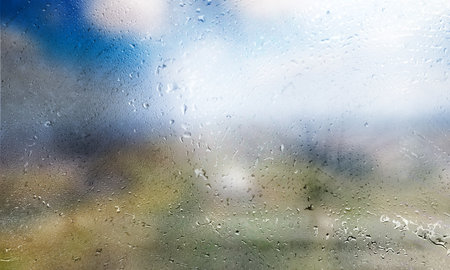 Background with rain drops close up. Rain drops on outdoor window, Closeup view transparent water...