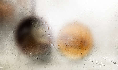 Background with rain drops close up. Rain drops on outdoor window, macro view