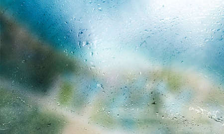 Background with rain drops close up. Rain drops on outdoor window, Closeup view transparent water...