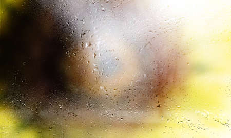 Background with rain drops close up. Rain drops on outdoor window, shallow DOF.