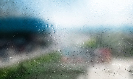 Background with rain drops close up. Rain drops on outdoor window, Closeup view transparent water...