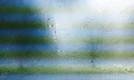Background with rain drops close up. Rain drops on outdoor window, Closeup view transparent water...