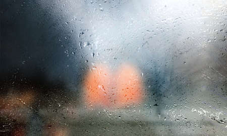 Background with rain drops close up. Rain drops on outdoor window, Closeup view transparent water...