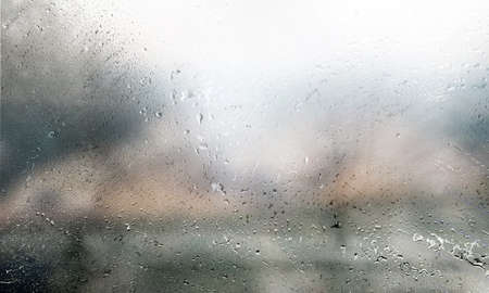 Background with rain drops close up. Rain drops on outdoor window, humid water backdrop, blurred...