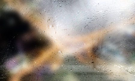 Background with rain drops close up. Rain drops on outdoor window, Closeup view transparent water...