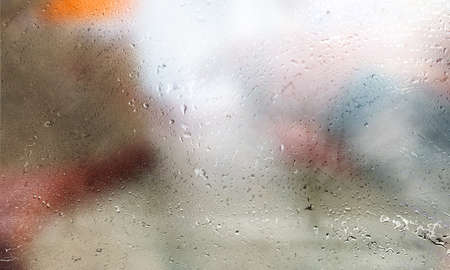 Background with rain drops close up. Rain drops on outdoor window, Closeup view transparent water...