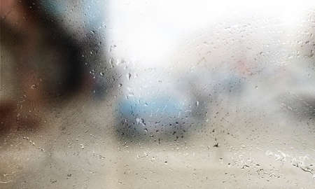 Background with rain drops close up. Rain drops on outdoor window, Closeup view transparent water...