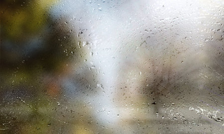Background with rain drops close up. Rain drops on outdoor window, Closeup view transparent water...