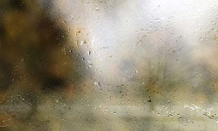 Background with rain drops close up. Rain drops on outdoor window, Closeup view transparent water...