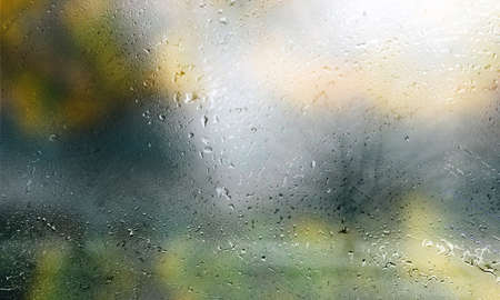 Rain drops on the window, close-up. Natural background.