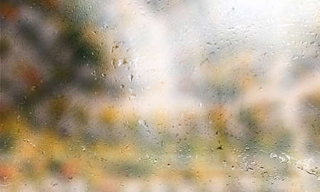 Background with rain drops close up. Rain drops on outdoor window, Closeup view transparent water...